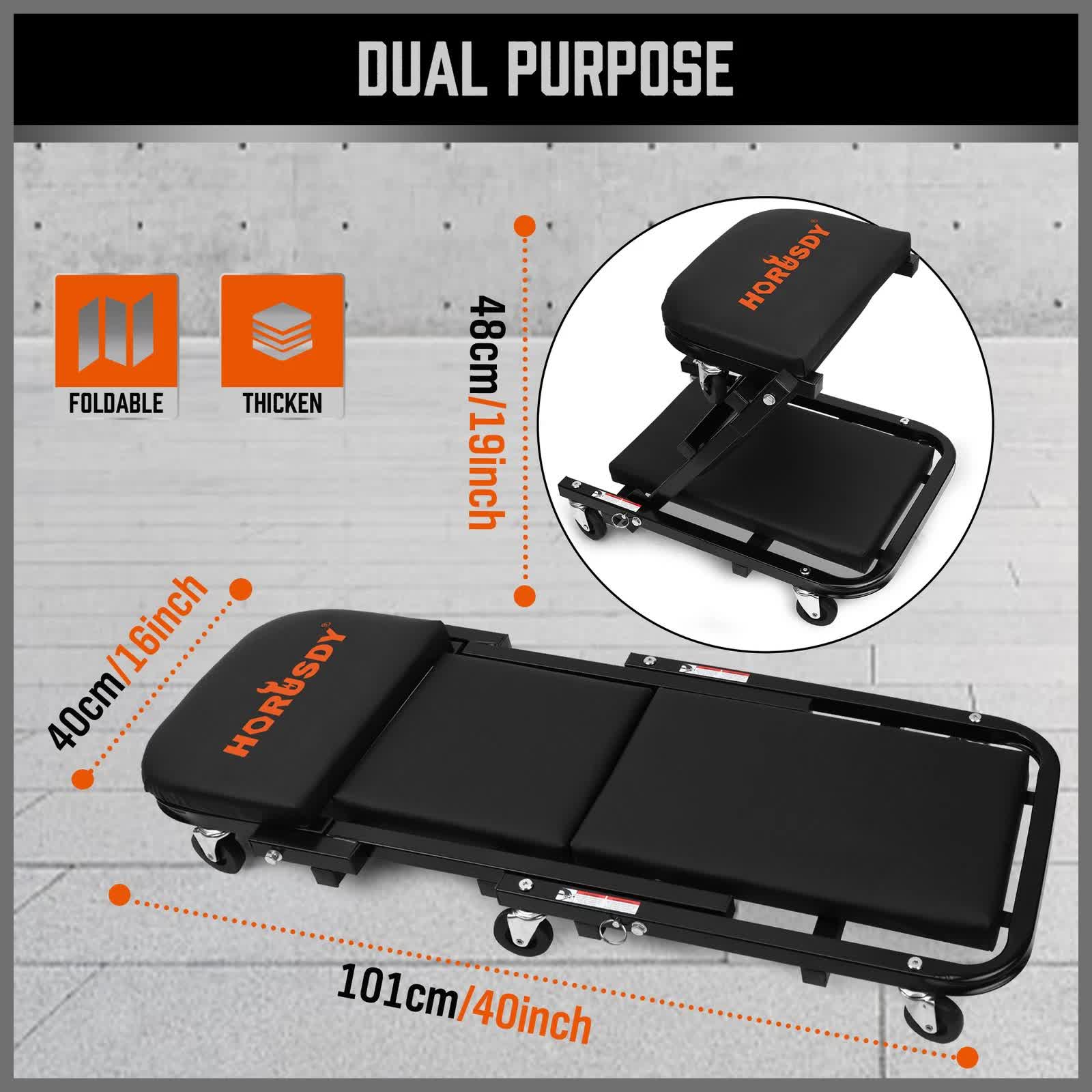 40inch 2 in 1 Folding Creeper Mechanic Z Seat Garage Workshop Rolling Work Stool - Image 3