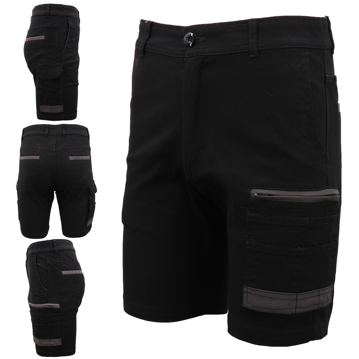 Mens Cargo Cotton Drill Work Shorts UPF 50+ 13 Pockets Tradies Workwear Trousers, Black, 36 - Image 1