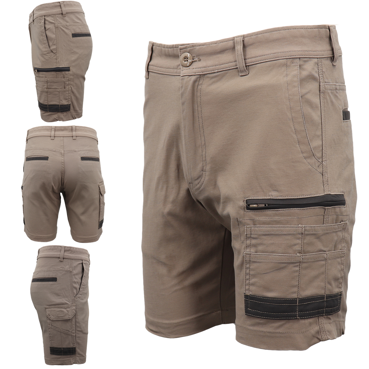 Mens Cargo Cotton Drill Work Shorts UPF 50+ 13 Pockets Tradies Workwear Trousers, Black, 36 - Image 3