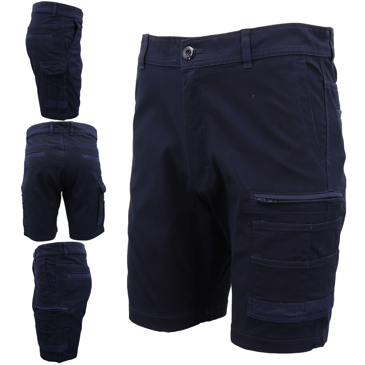 Mens Cargo Cotton Drill Work Shorts UPF 50+ 13 Pockets Tradies Workwear Trousers, Navy, 40 - Image 1