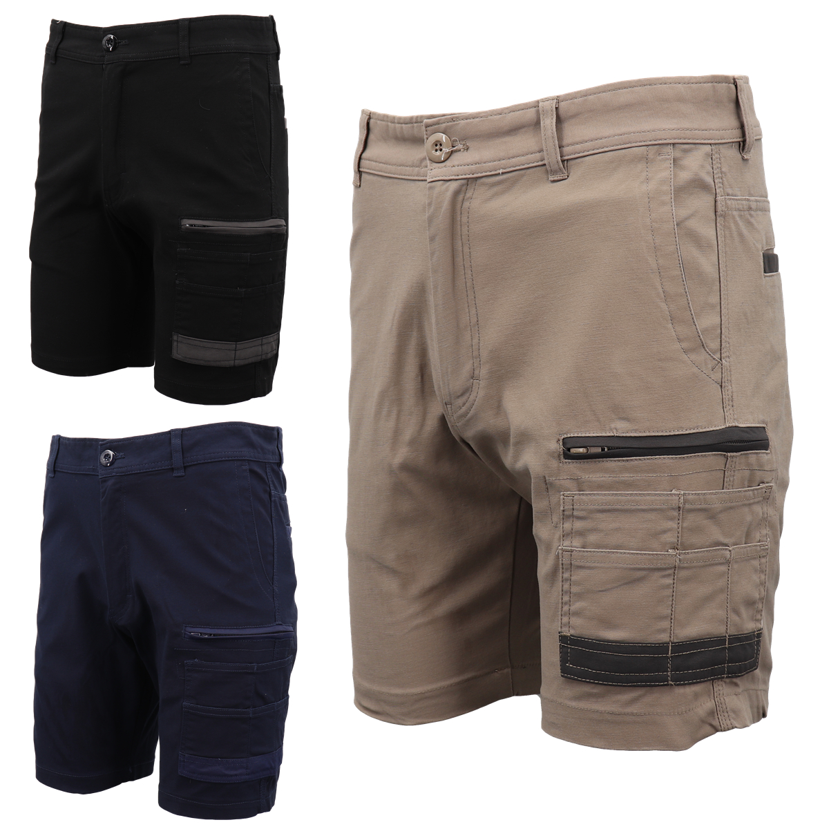 Mens Cargo Cotton Drill Work Shorts UPF 50+ 13 Pockets Tradies Workwear Trousers, Navy, 40 - Image 2