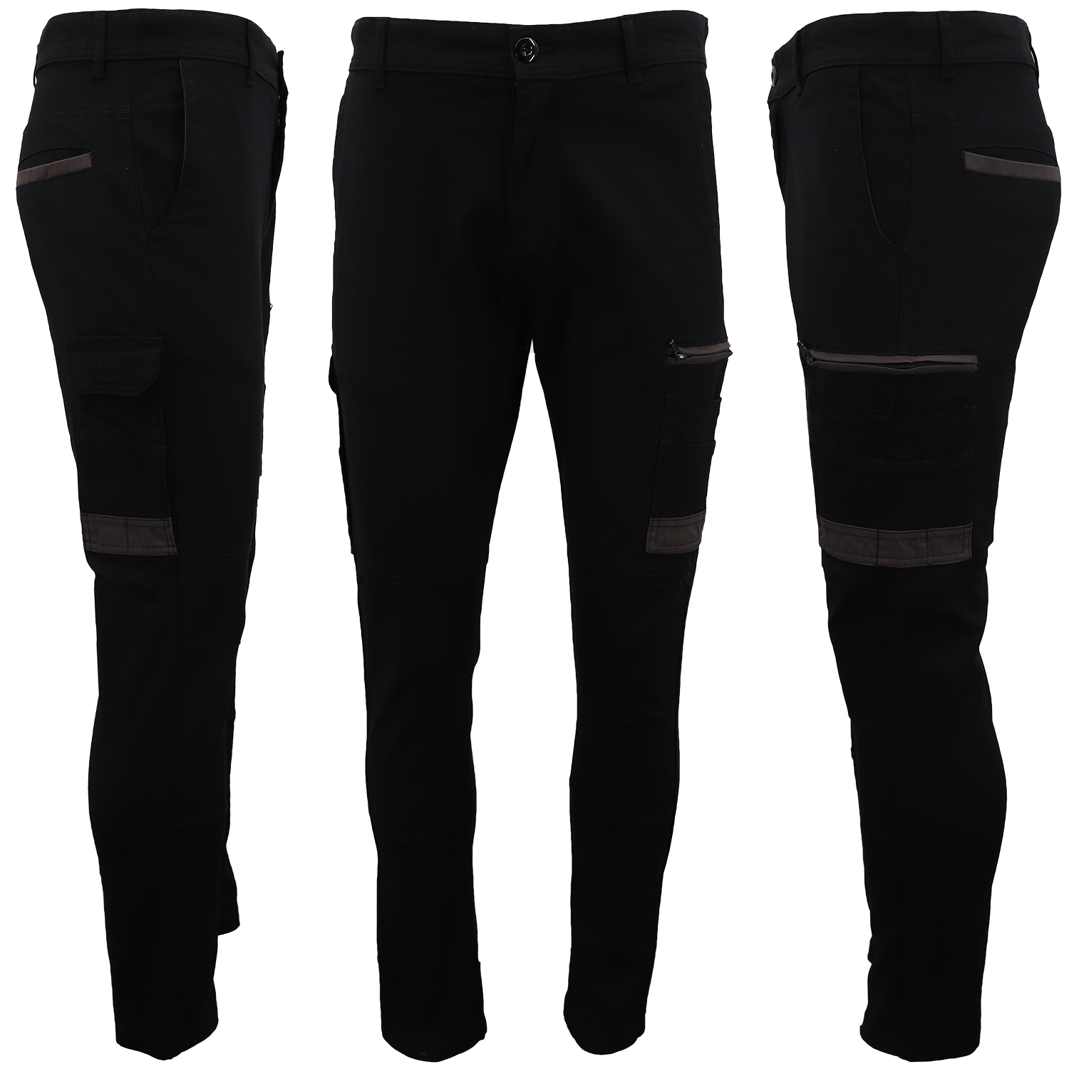 Men's Cotton Drill Cargo Work Pants UPF 50+ 13 Pockets Tradies Workwear Trousers, Black, 38 - Image 2