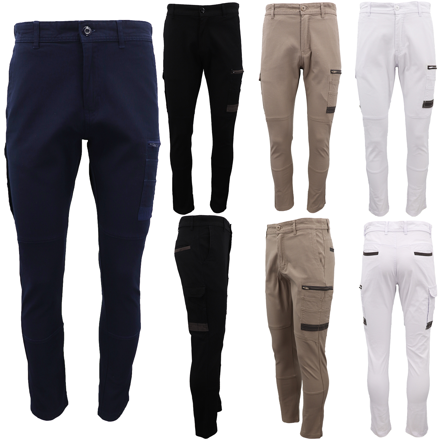 Men's Cotton Drill Cargo Work Pants UPF 50+ 13 Pockets Tradies Workwear Trousers, Black, 38 - Image 4
