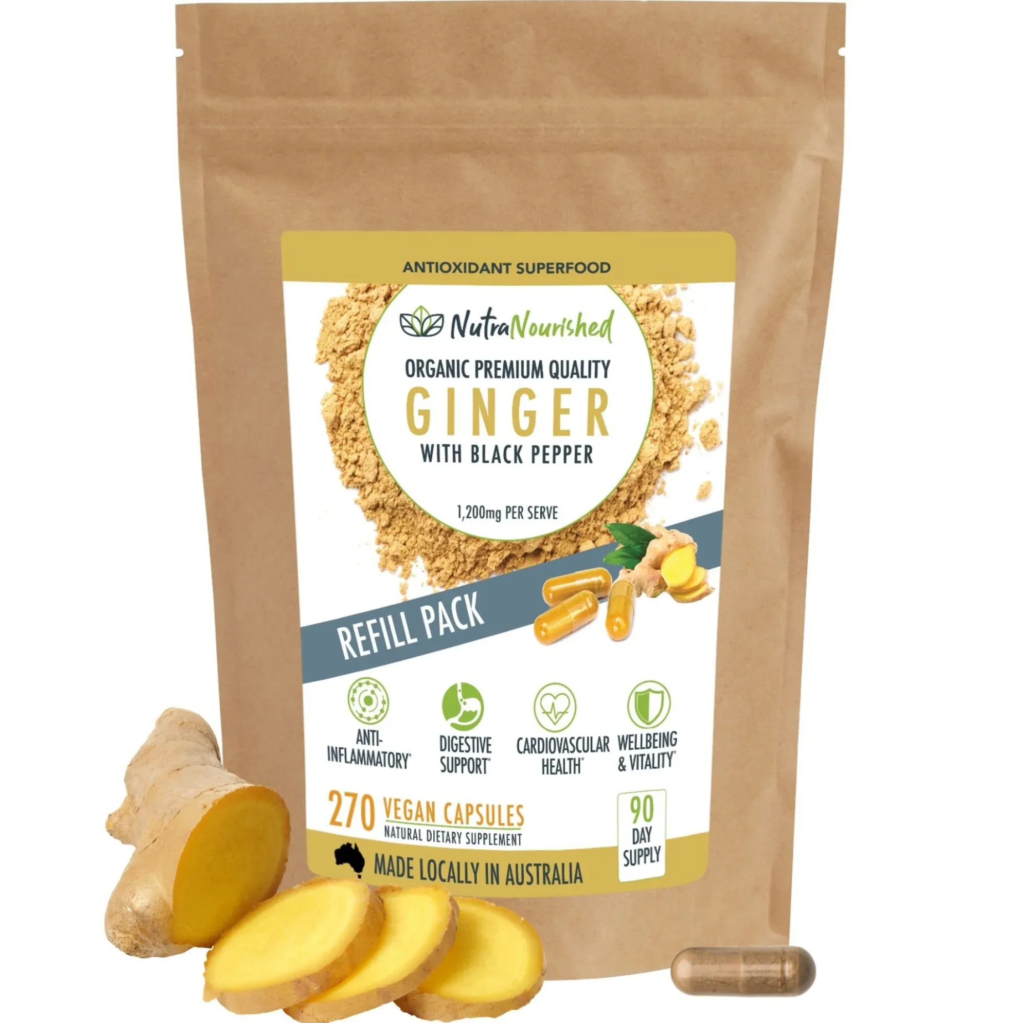 Organic Ginger Powder Capsules - Refill Bag - Image 1
