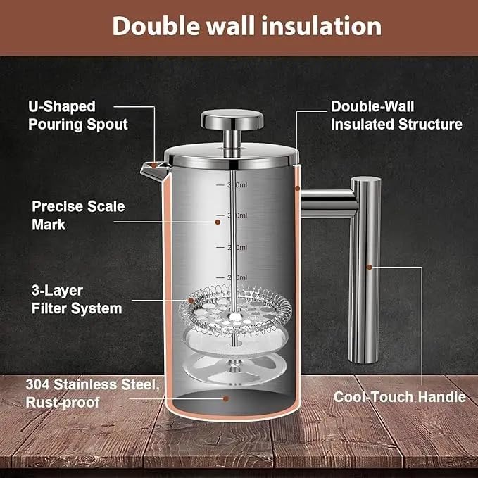 French Press Coffee Maker 350ml with Coffee Bean Can + Extra Filter Gift Set - Image 6