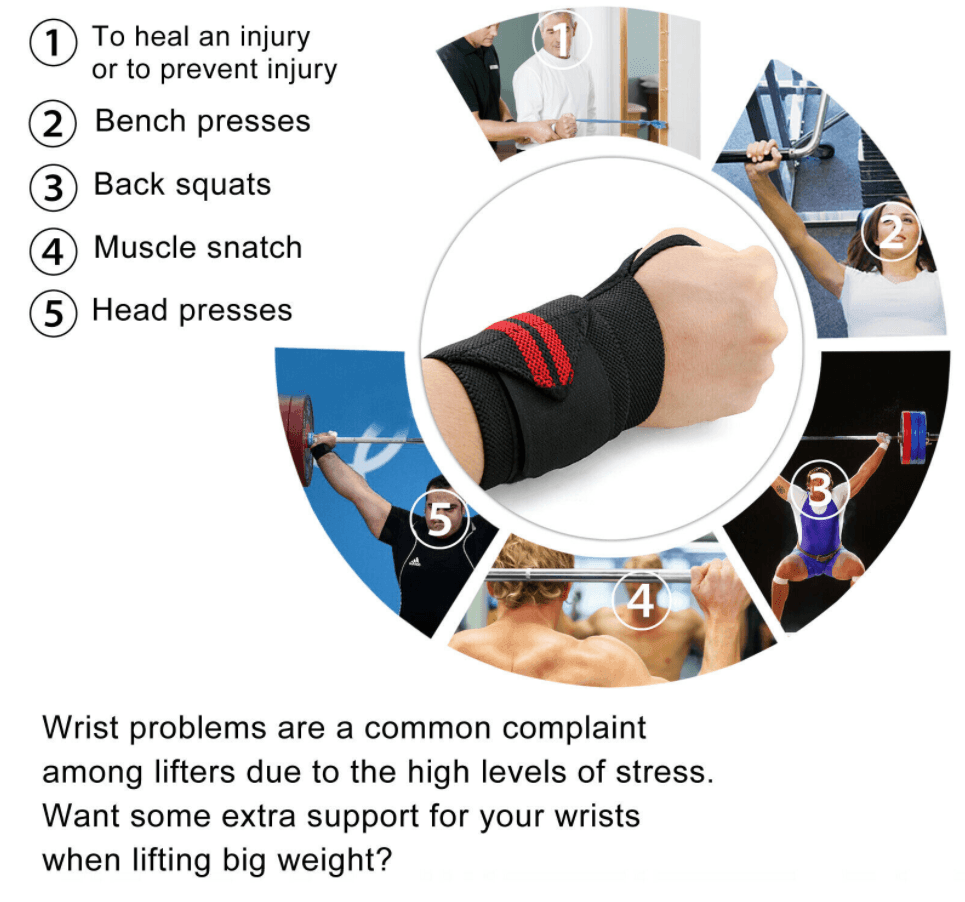 Aolikes Weight Lifting Gym Muscle Training Wrist Support Straps Wraps Hand - Black+Red - Image 3