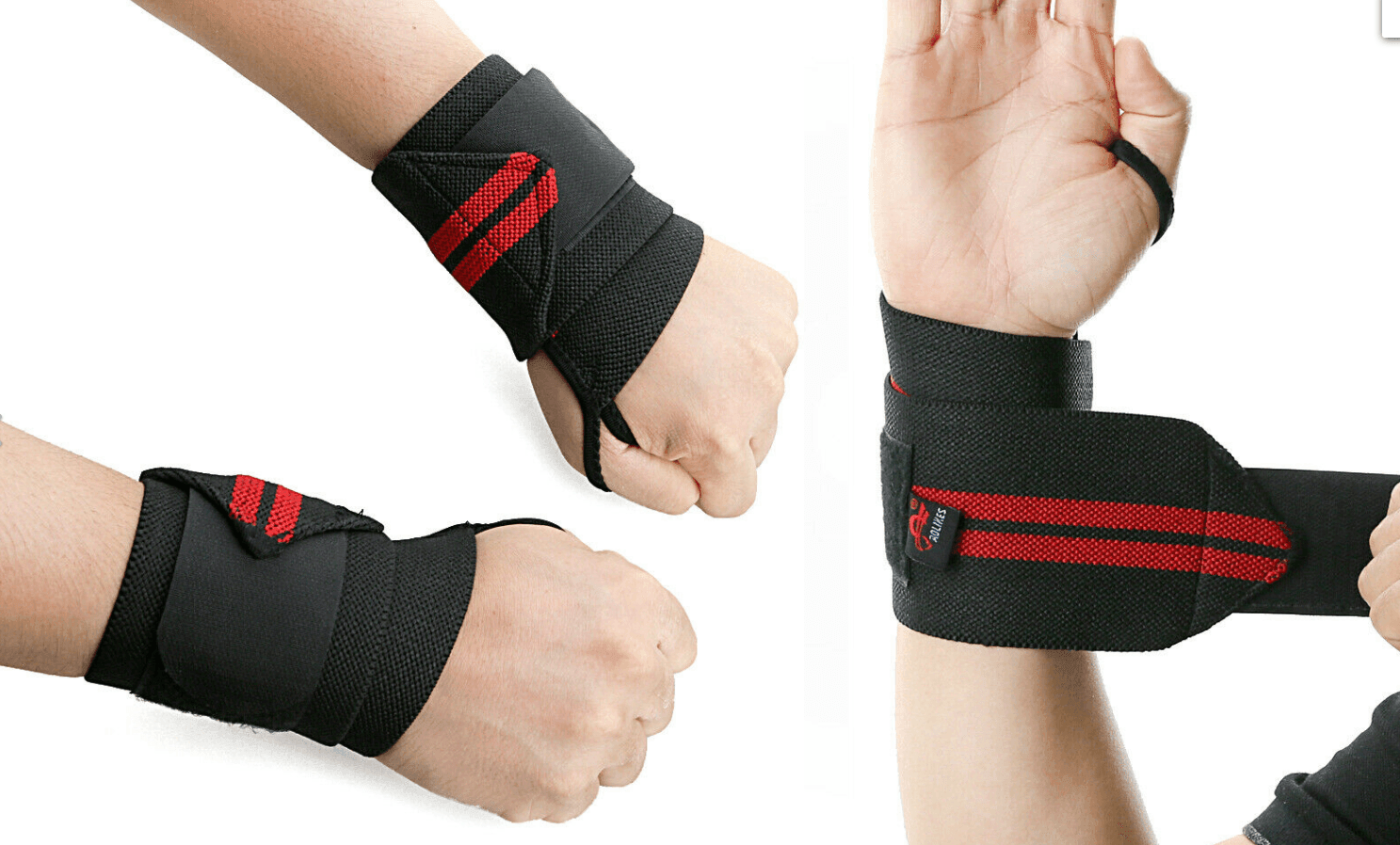 Aolikes Weight Lifting Gym Muscle Training Wrist Support Straps Wraps Hand - Black+Red - Image 5