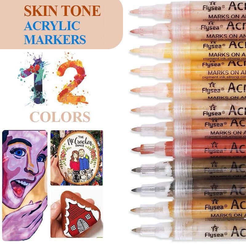 12 Colours Acrylic Paint Pens Markers Skin Tone - Image 1