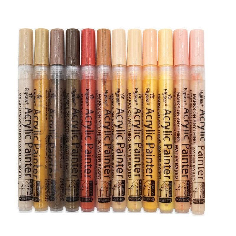 12 Colours Acrylic Paint Pens Markers Skin Tone - Image 2