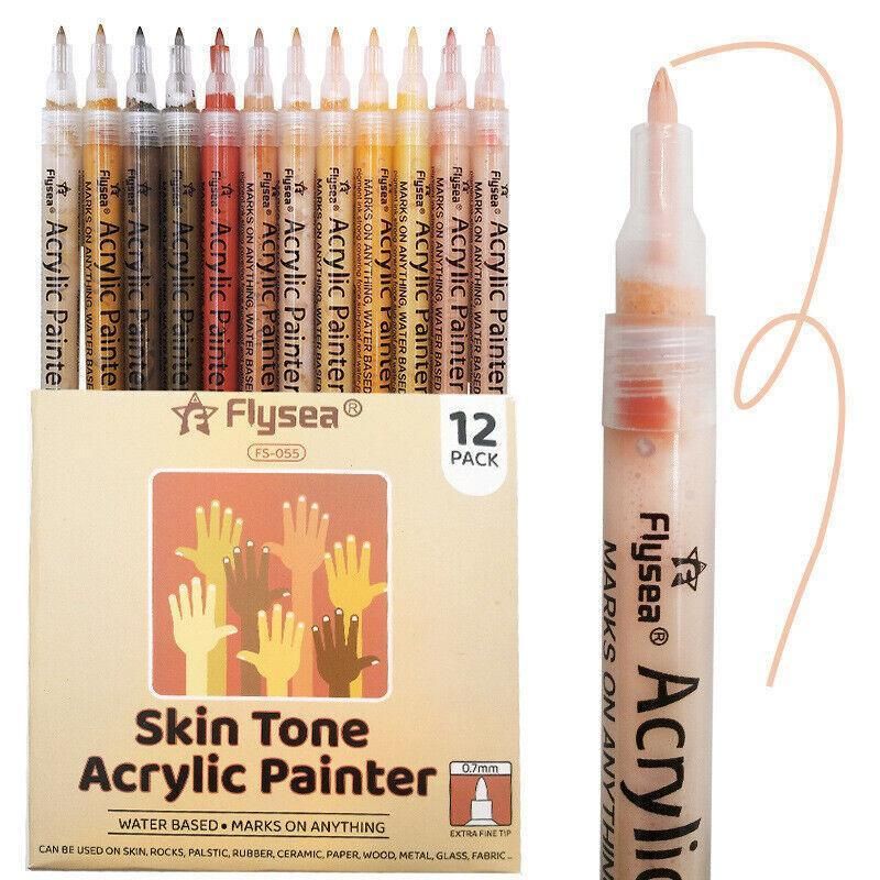 12 Colours Acrylic Paint Pens Markers Skin Tone - Image 3