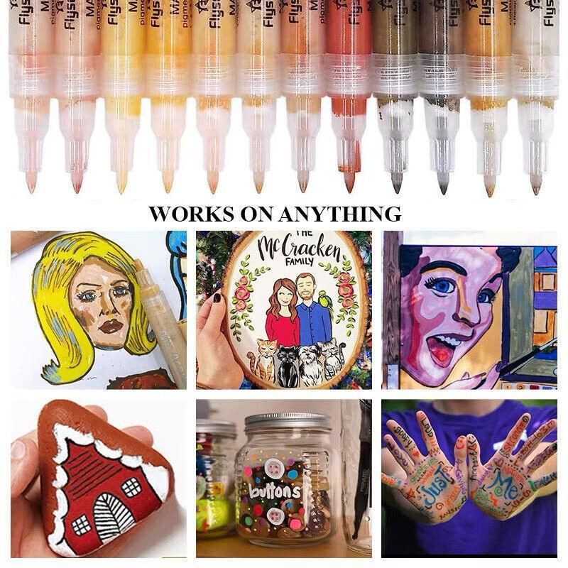 12 Colours Acrylic Paint Pens Markers Skin Tone - Image 7