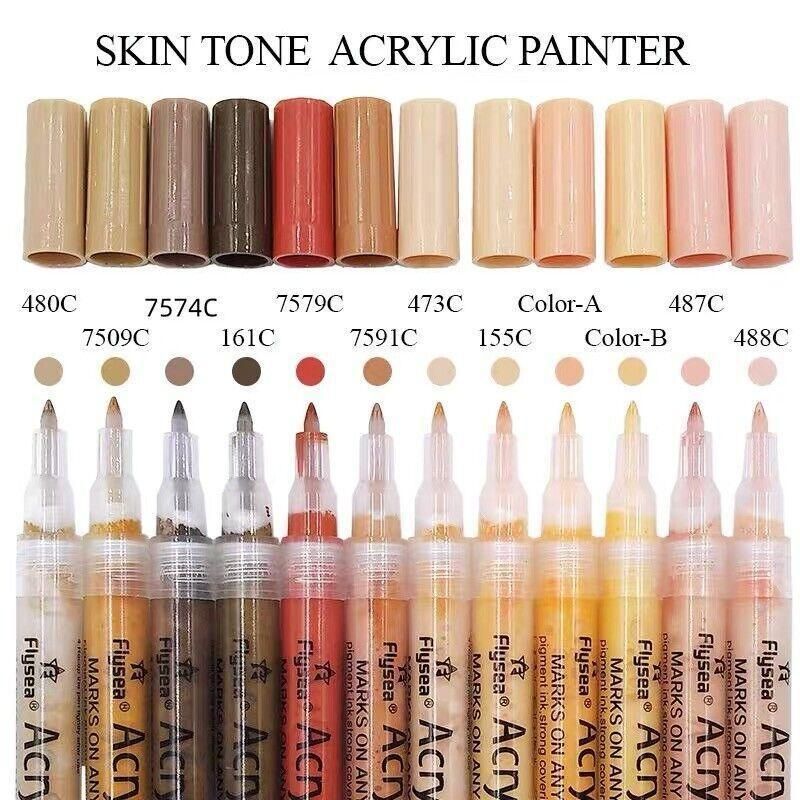 12 Colours Acrylic Paint Pens Markers Skin Tone - Image 8