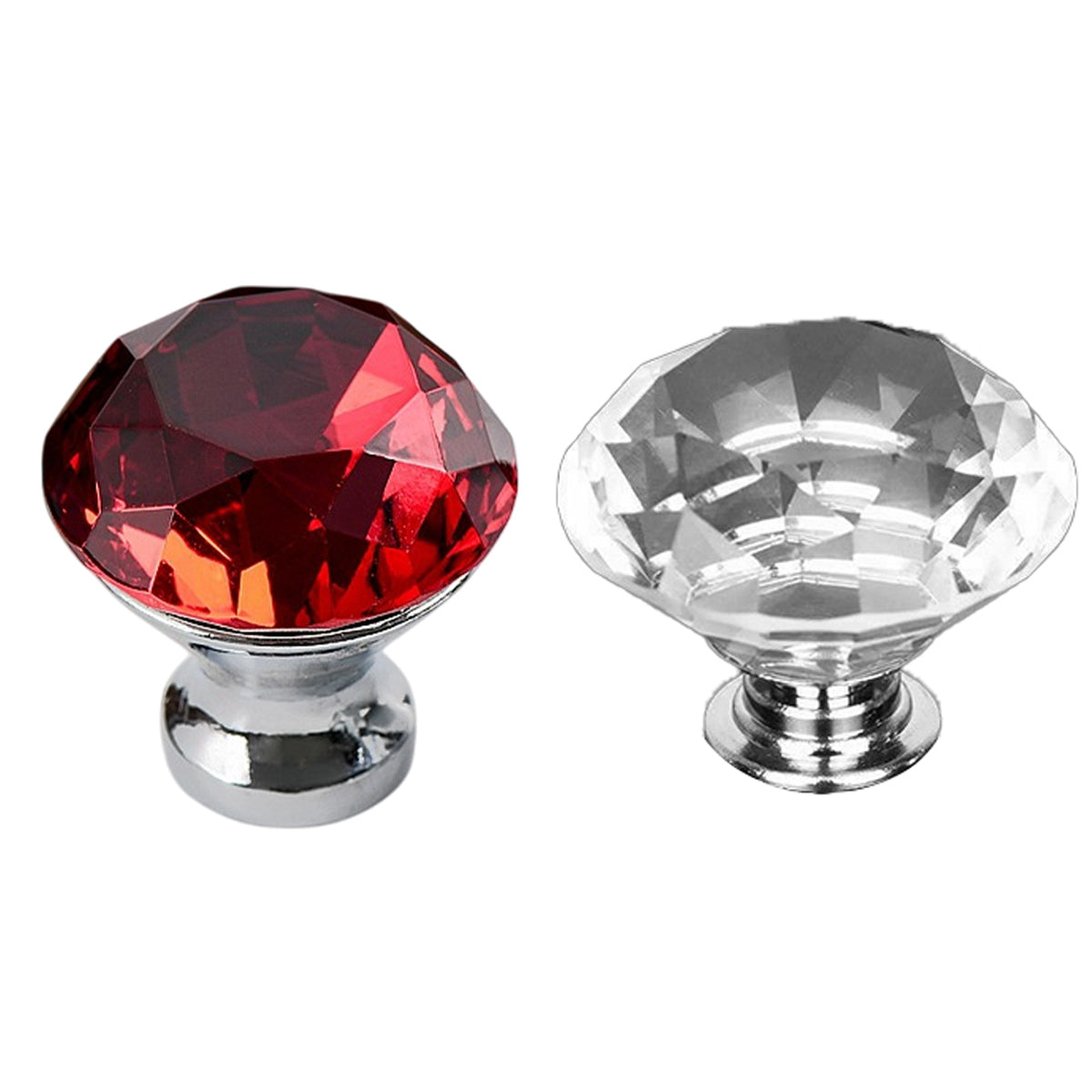 Door Knobs Handles Clear Crystal Diamond Glass Kitchen Cupboard Cabinet Pulls 40MM - Clear-10PCS - Image 2