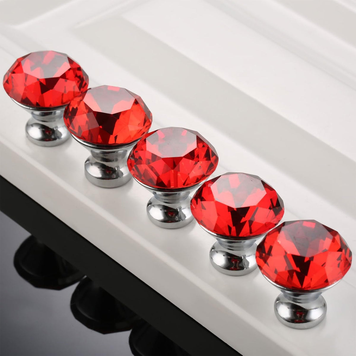 Door Knobs Handles Clear Crystal Diamond Glass Kitchen Cupboard Cabinet Pulls 40MM - Clear-10PCS - Image 3