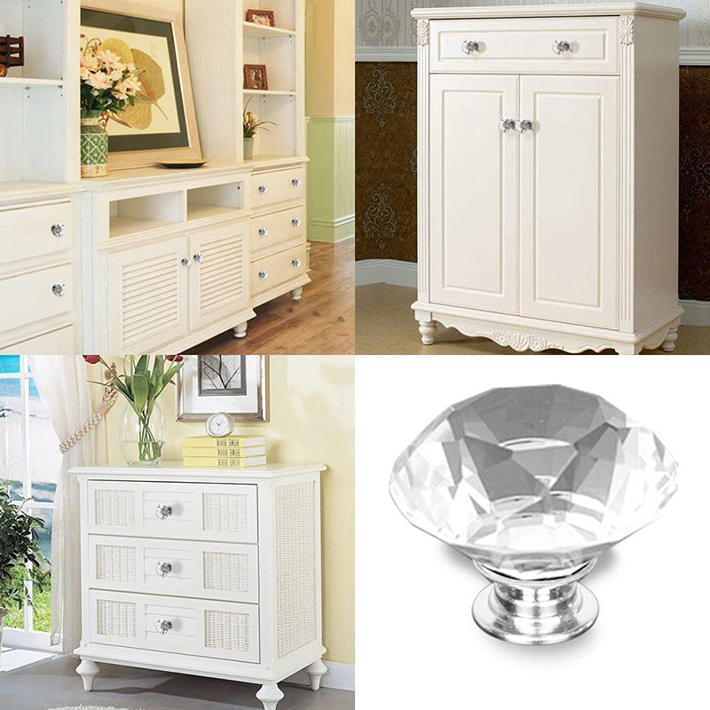 Door Knobs Handles Clear Crystal Diamond Glass Kitchen Cupboard Cabinet Pulls 40MM - Clear-10PCS - Image 5