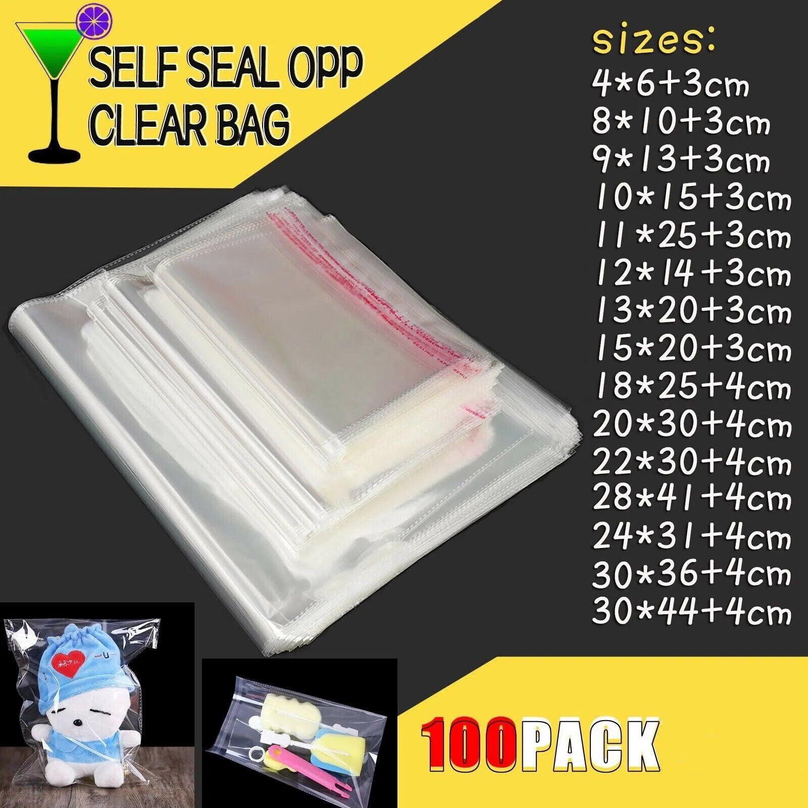Multi-size Clear Self-Seal Cellophane Bags - Bulk Adhesive Opp - 11*20+4 - Image 1