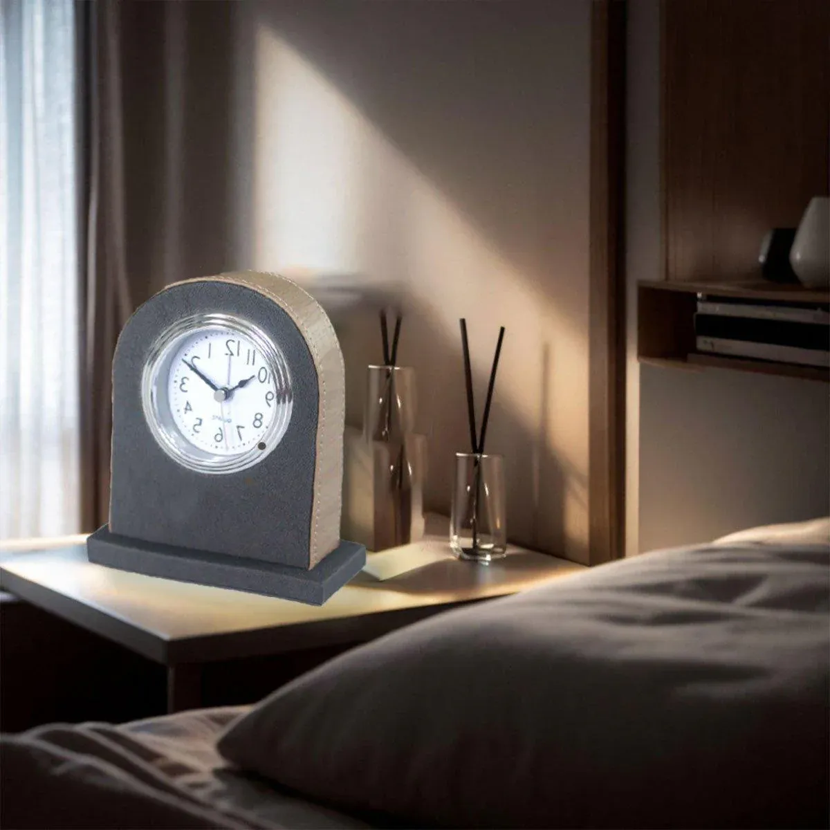 Classic Hotel Alarm Clock Quartz Movement Faux Leather Design with Clear Display - Orange - Image 4
