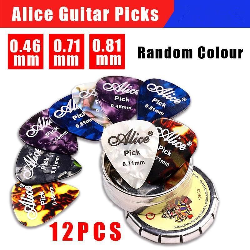 New 12Pcs Celluloid Acoustic Alice Guitar Picks Pick Set Bulk + Case Box Tin Au - Image 1