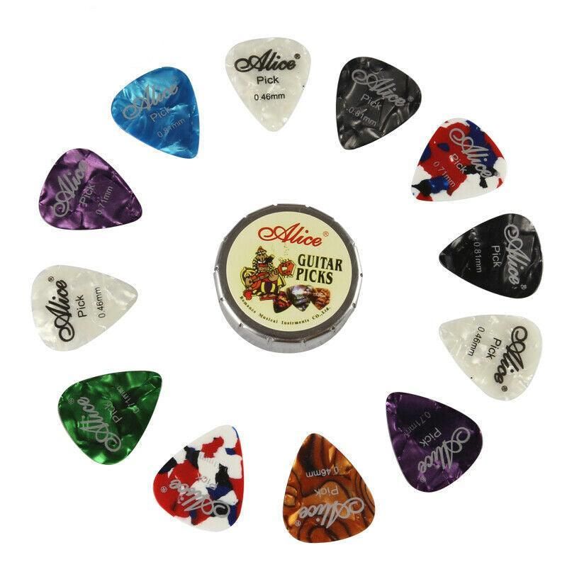 New 12Pcs Celluloid Acoustic Alice Guitar Picks Pick Set Bulk + Case Box Tin Au - Image 3