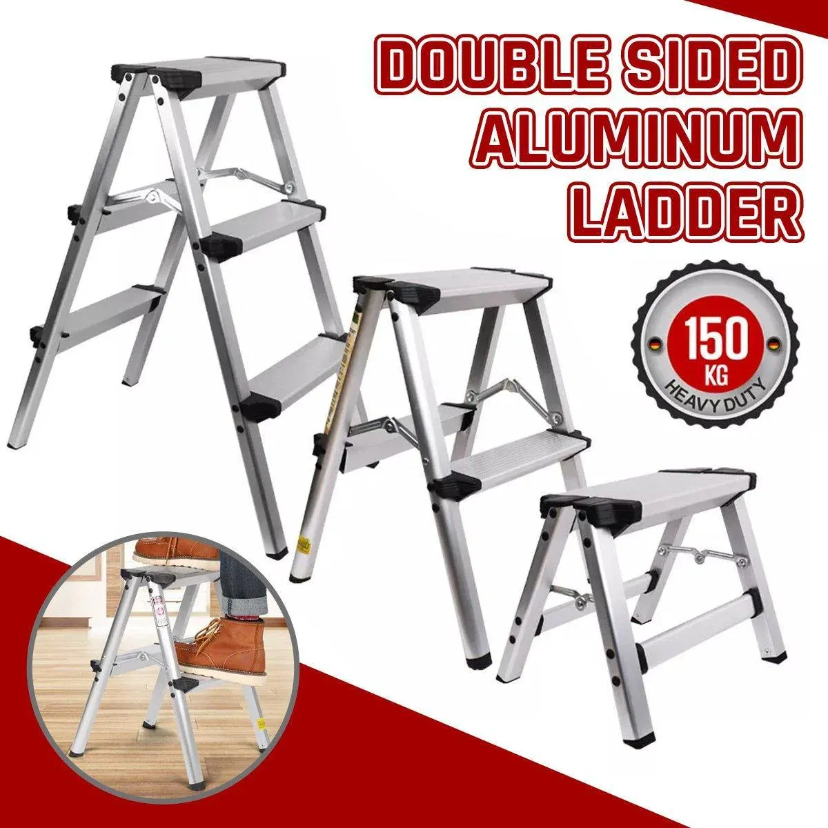 Portable Aluminium 1-3 Step Folding Ladder Anti-Slip Frame Stool for Home Use - 1 step Folding Ladder - Image 1
