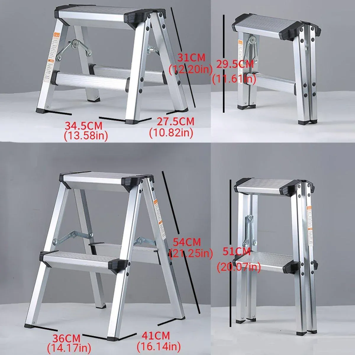 Portable Aluminium 1-3 Step Folding Ladder Anti-Slip Frame Stool for Home Use - 1 step Folding Ladder - Image 3