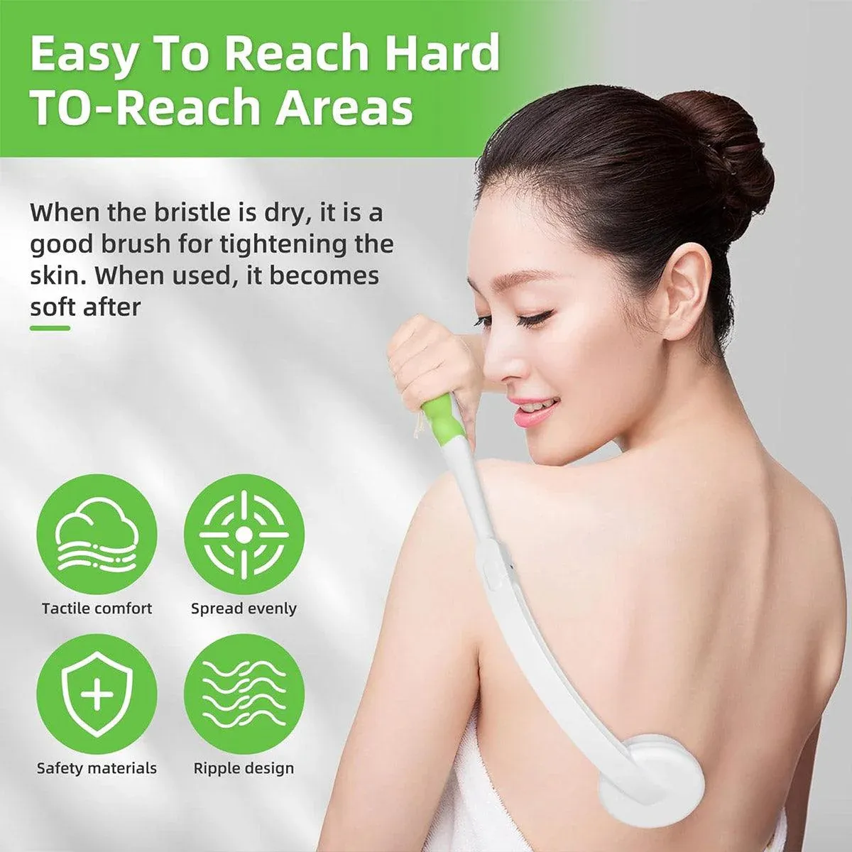 Back Bath Brush with Soft Bristles Curved Handle for Convenient Shower Scrubbing - Image 4