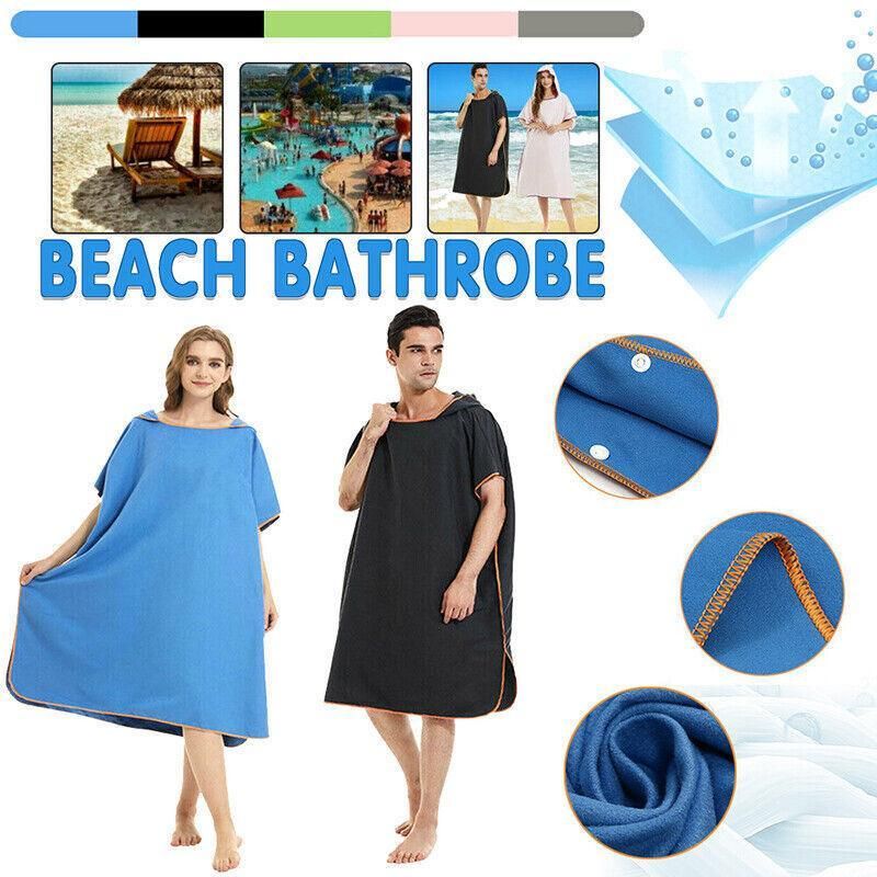 Adult Changing Robe Towel Bath Hooded Quick Dry Beach Towel Poncho Bathrobe Au - Image 1