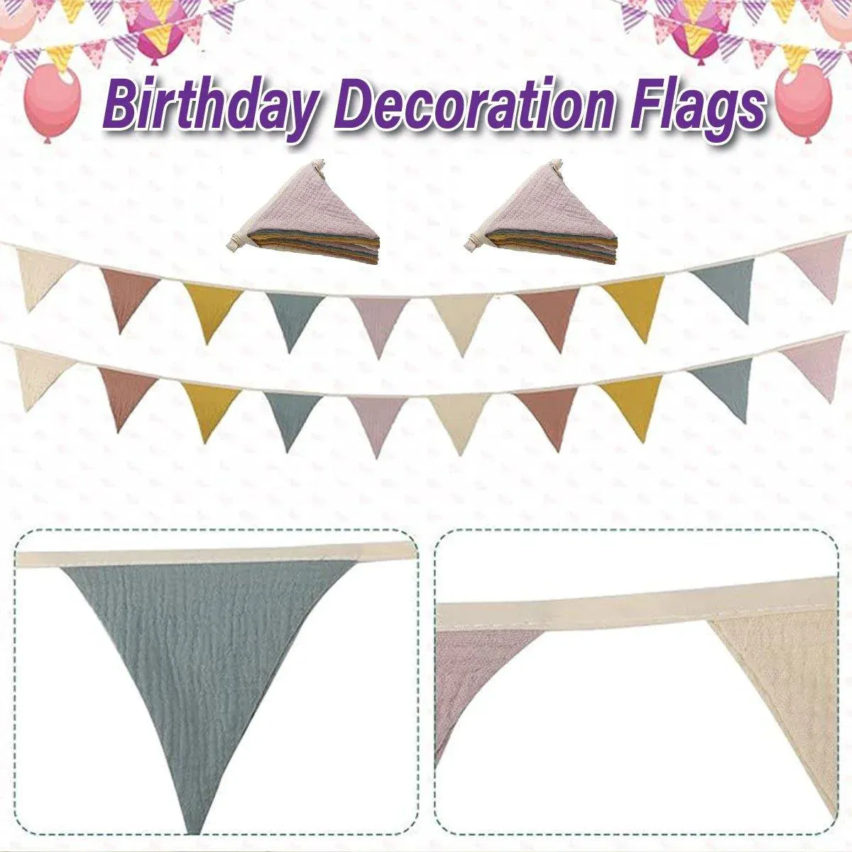 2PCS Triangle Bunting Flag Garland Hanging Flag Banner for Wedding Parties - Image 1