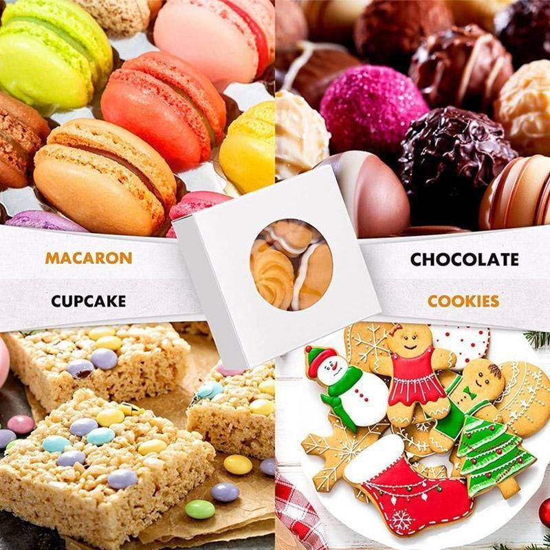 50PCS Handmade Soap Paper Box Round Window Kraft Black White Candy Biscuit Box - Khaki-50pcs 8*8*3CM - Image 4