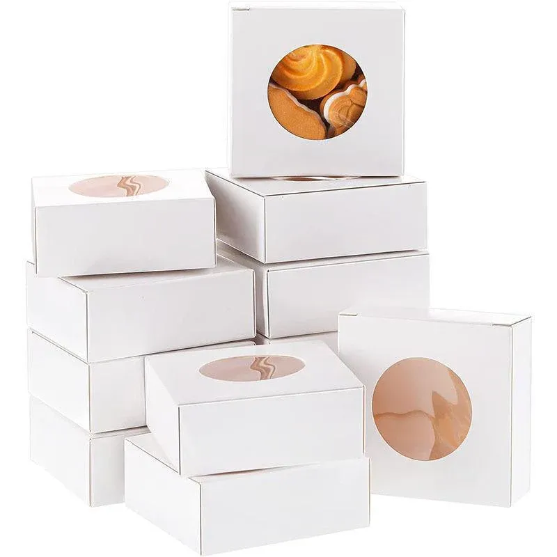 50PCS Handmade Soap Paper Box Round Window Kraft Black White Candy Biscuit Box - Khaki-50pcs 8*8*3CM - Image 8