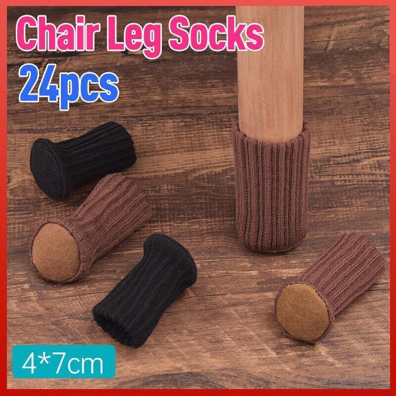 24Pcs Knitted Table Chair Leg Socks Sleeve Floor Protector Furniture Feet Covers - Black - Image 2