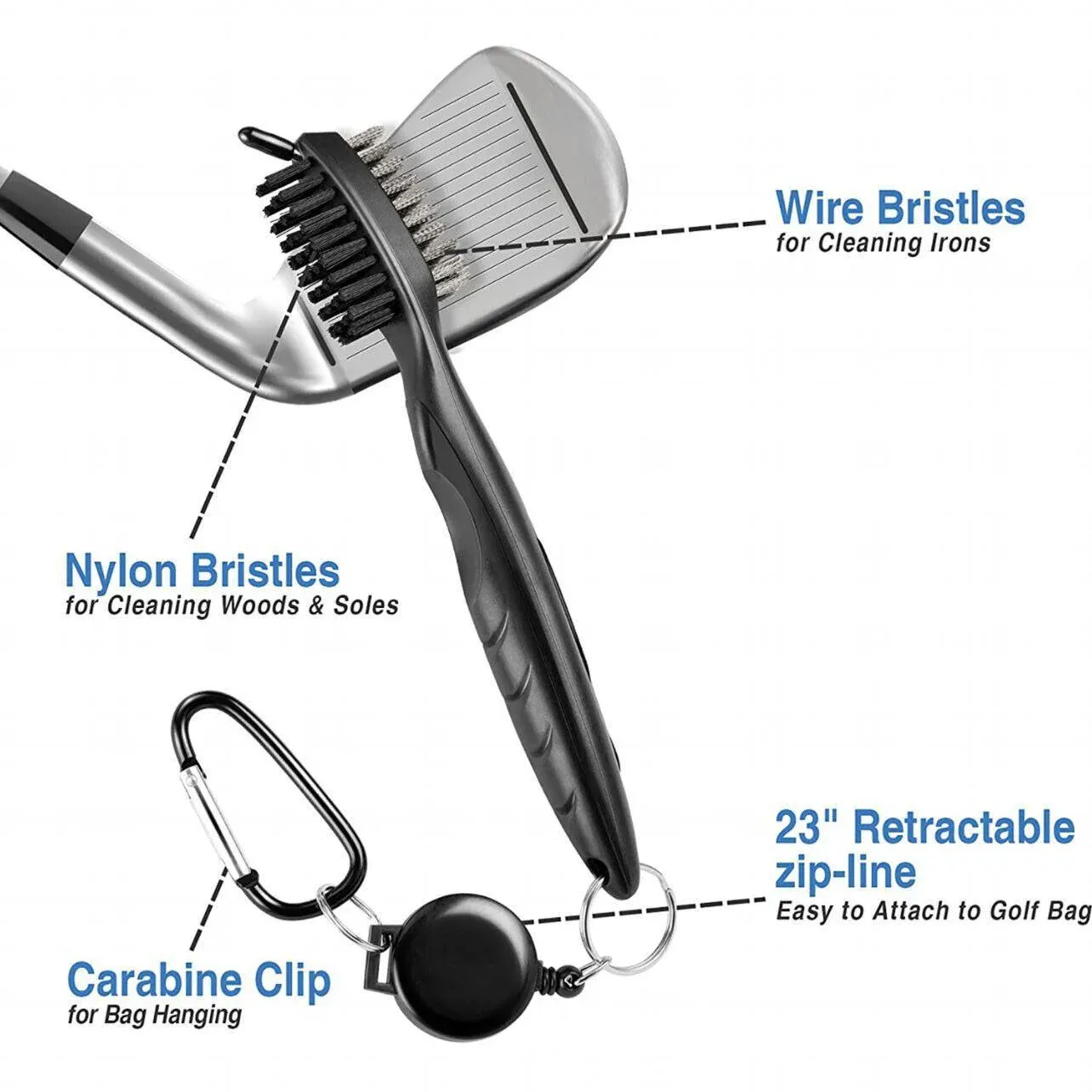 Golf Cleaning Brush Retractable Stock Color Groove Cleaner With Reel Club Ball - Black - Image 4