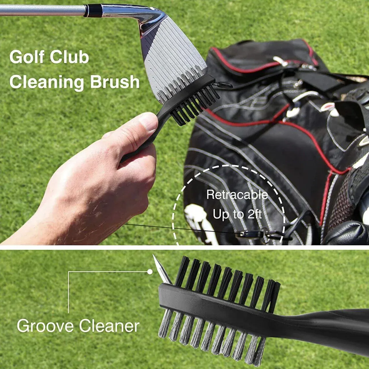Golf Cleaning Brush Retractable Stock Color Groove Cleaner With Reel Club Ball - Blue - Image 3