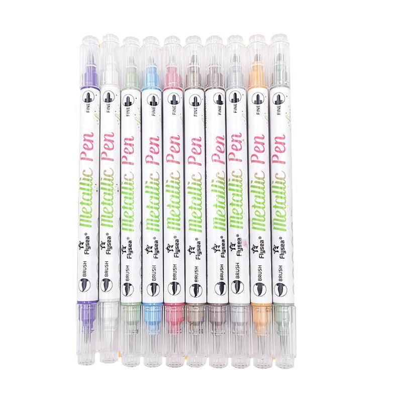 10-Color Set Double Head Shimmer Marker Pens for Albums & Doodles - 10-Colour Set - Image 2