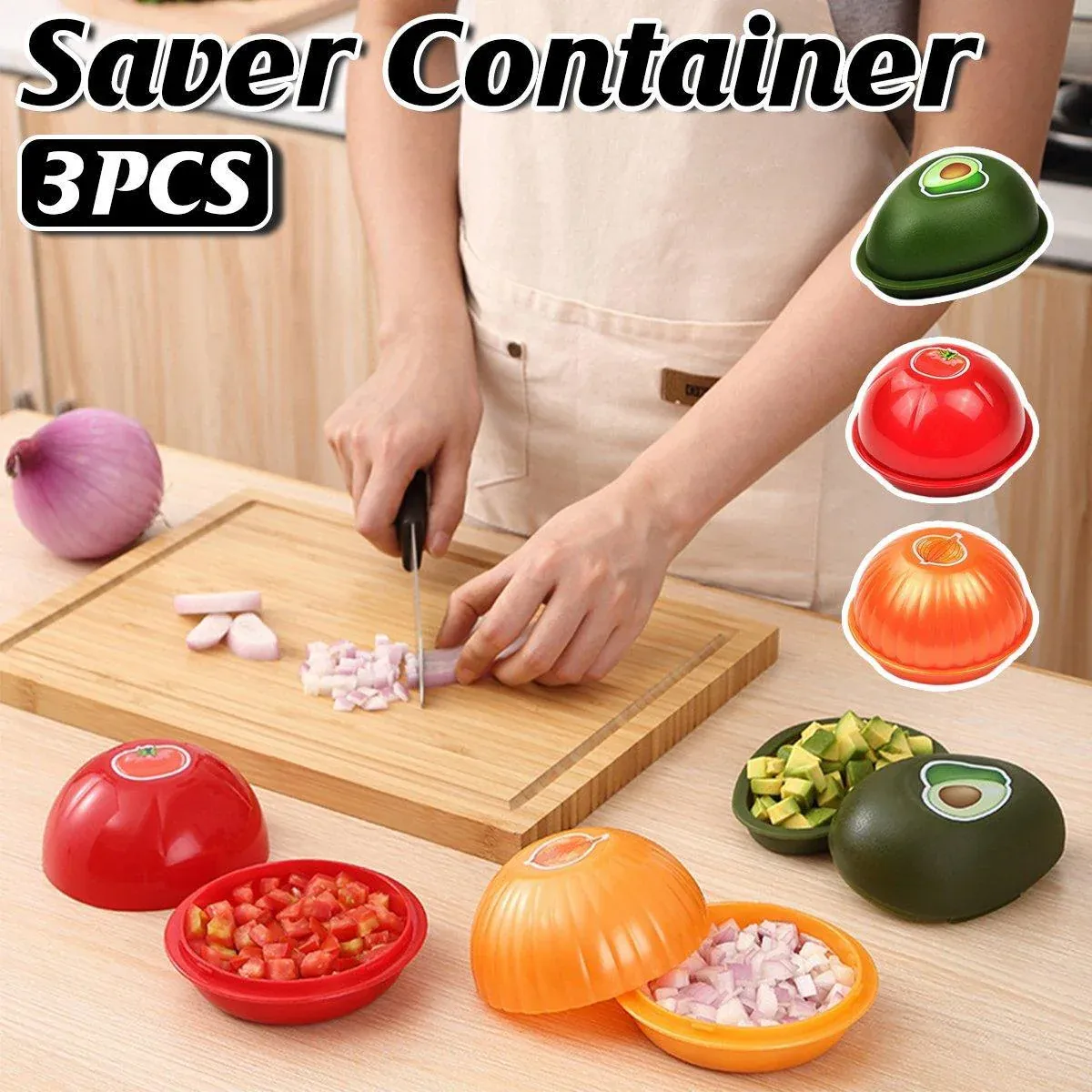 3X Plastic Fruit Vegetable Storage Container Avocado Tomato Lemon Onion Box and Lid - Image 1