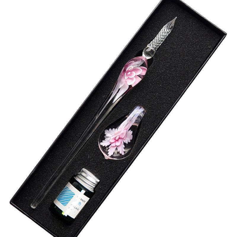 Crystal Flower Glass Dipping Dip Pen Writing Set Gift Pack Fountain Calligraphy - Yellow - Image 3