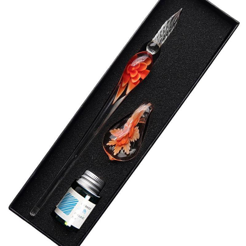 Crystal Flower Glass Dipping Dip Pen Writing Set Gift Pack Fountain Calligraphy - Yellow - Image 5