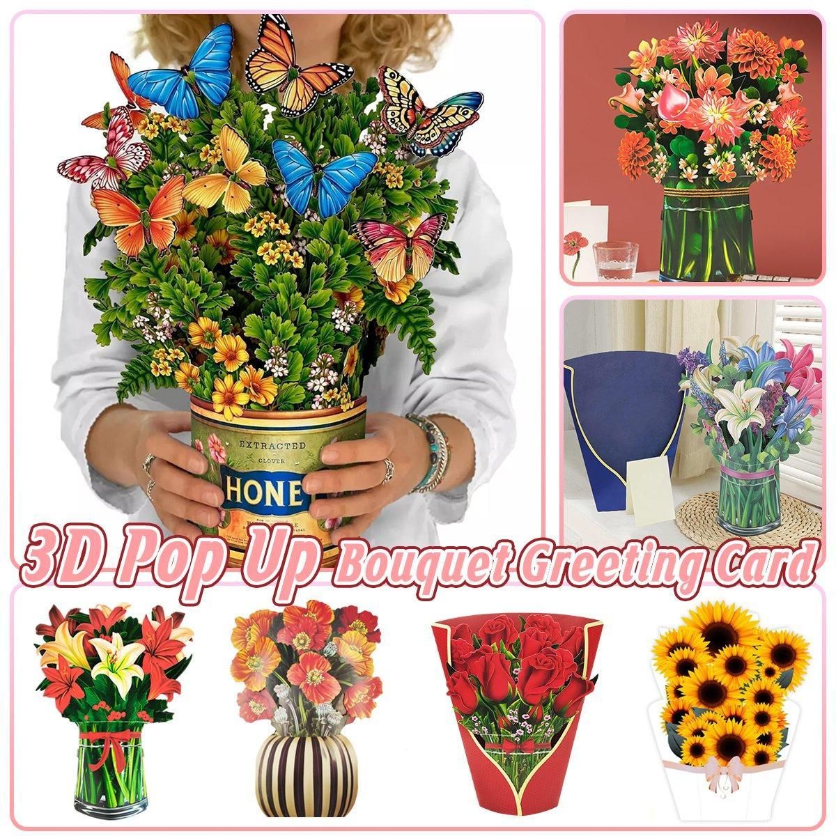 New Style 3D Pop Up Cards Paper Flower Bouquet Greeting Card for All Occasions - Flower Butterfly - Image 2