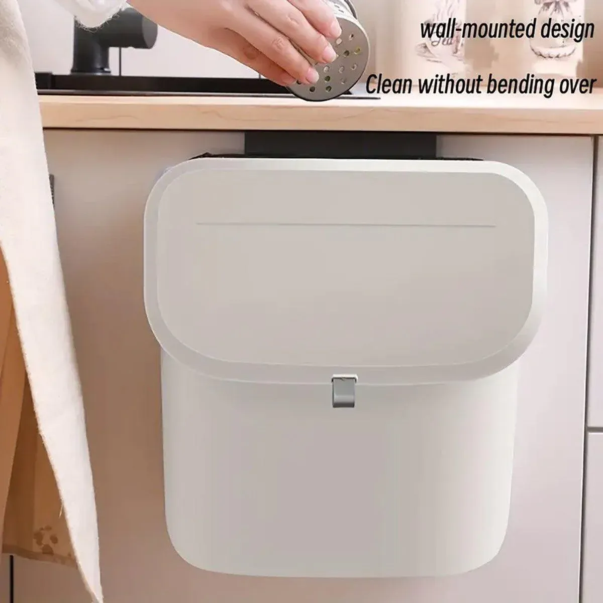 Wall Mounted Hanging Wastebasket with Sliding Lid for Kitchen and Bathroom Use - 7L - Image 8