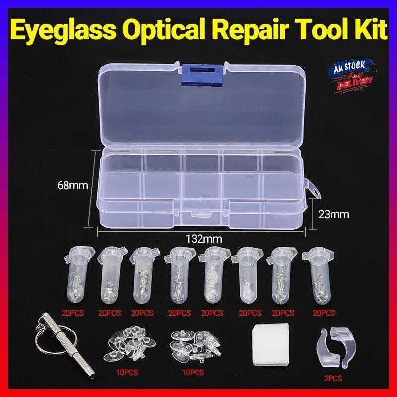 Eyeglass Sun Glasses Optical Repair Tool Screw Nut Nose Pad Assortment Set Kit - Image 1