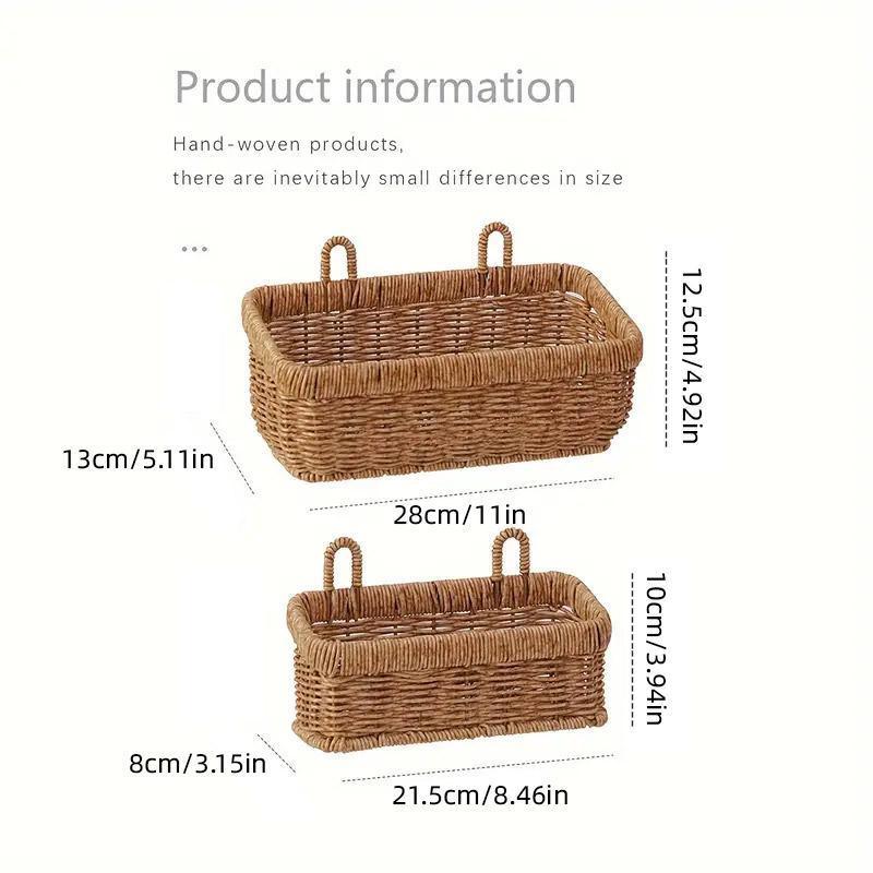 Wall-Mounted Rattan Style Hanging Storage Basket Kitchen Vegetable Fruit Basket - Small - Image 3