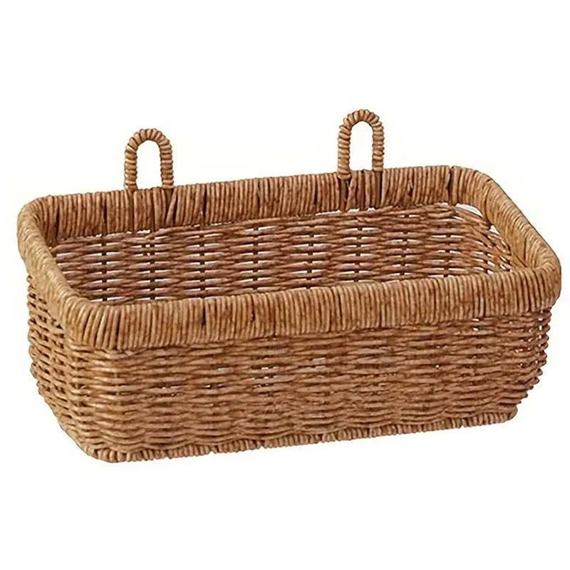 Wall-Mounted Rattan Style Hanging Storage Basket Kitchen Vegetable Fruit Basket - Small - Image 6