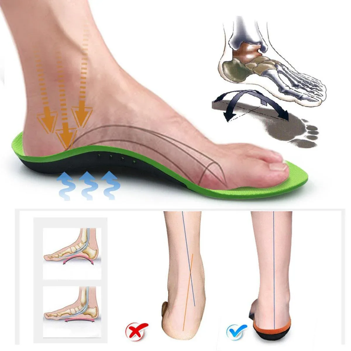 4 SizesOrthotic Insoles Arch Support for Flat Feet High Arches Plantar Fasciitis - L - Image 5