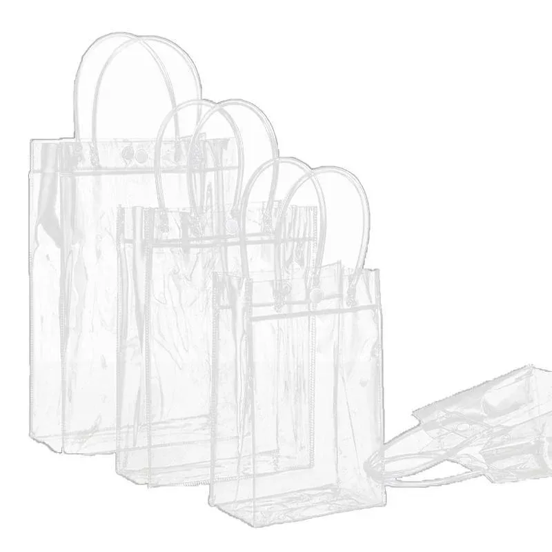 100x PVC Transparent Gift Tote Bag with Snap Button for Packaging - 20*16*8cm - Image 2