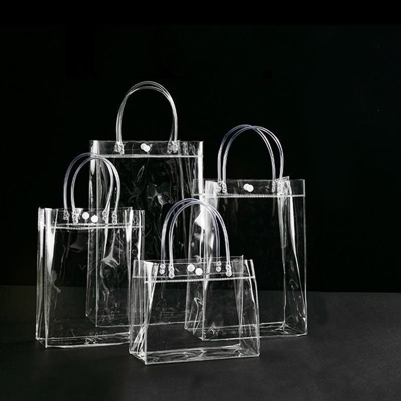 100x PVC Transparent Gift Tote Bag with Snap Button for Packaging - 20*16*8cm - Image 3
