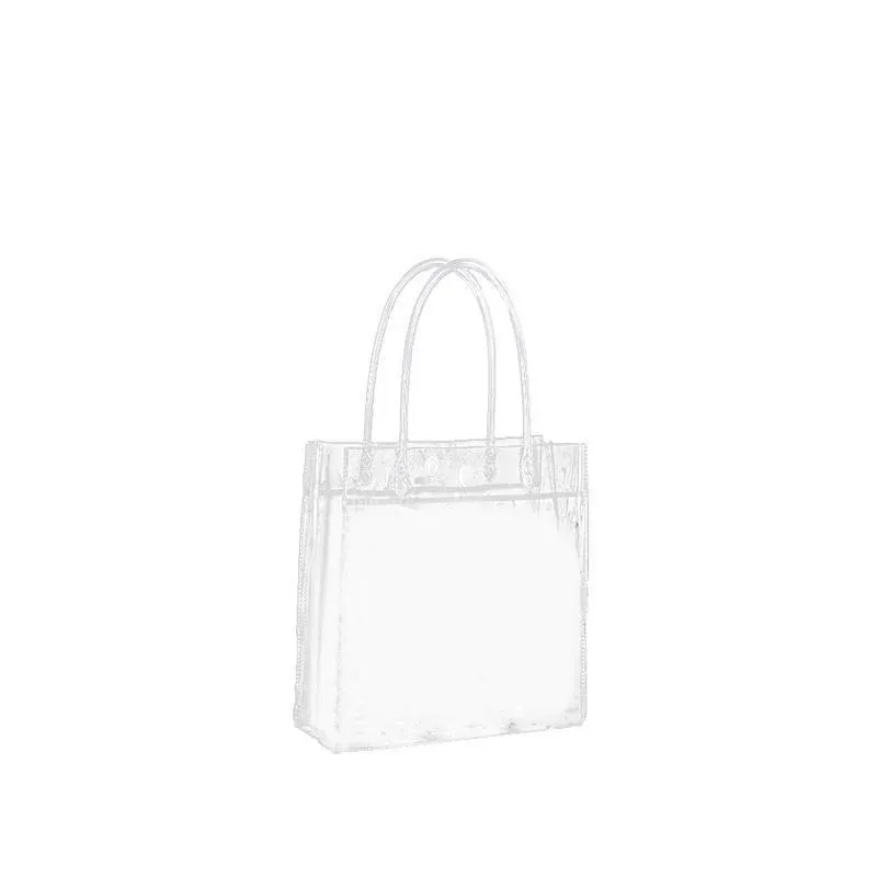 100x PVC Transparent Gift Tote Bag with Snap Button for Packaging - 20*16*8cm - Image 7