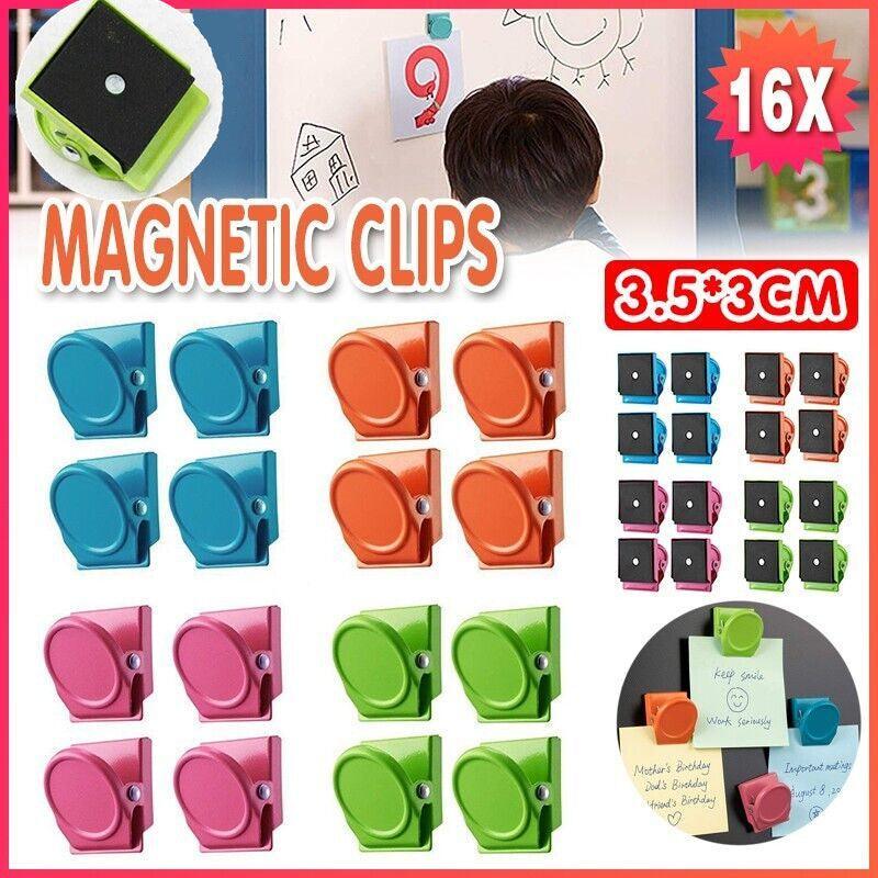 16 Magnetic Clips Fridge Strong Magnet Metal Clamp Note Photo Hanger Holder Hook - Image 1