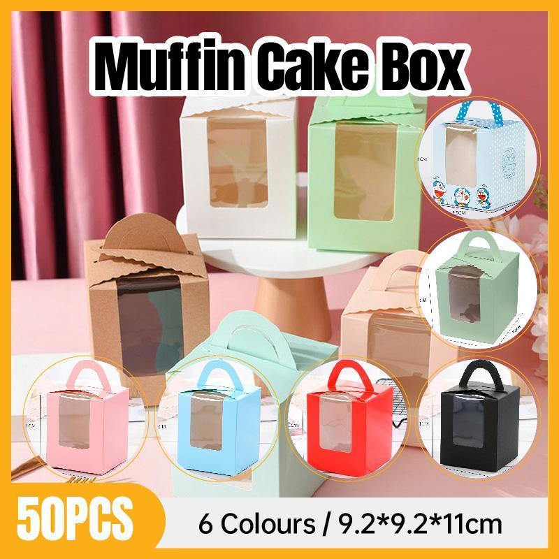 50 Pack Premium Cupcake Boxes with Window Thickened Cardboard Muffin Holders - Black - Image 1