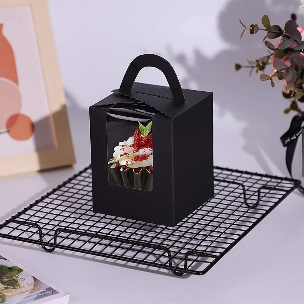 50 Pack Premium Cupcake Boxes with Window Thickened Cardboard Muffin Holders - Black - Image 5