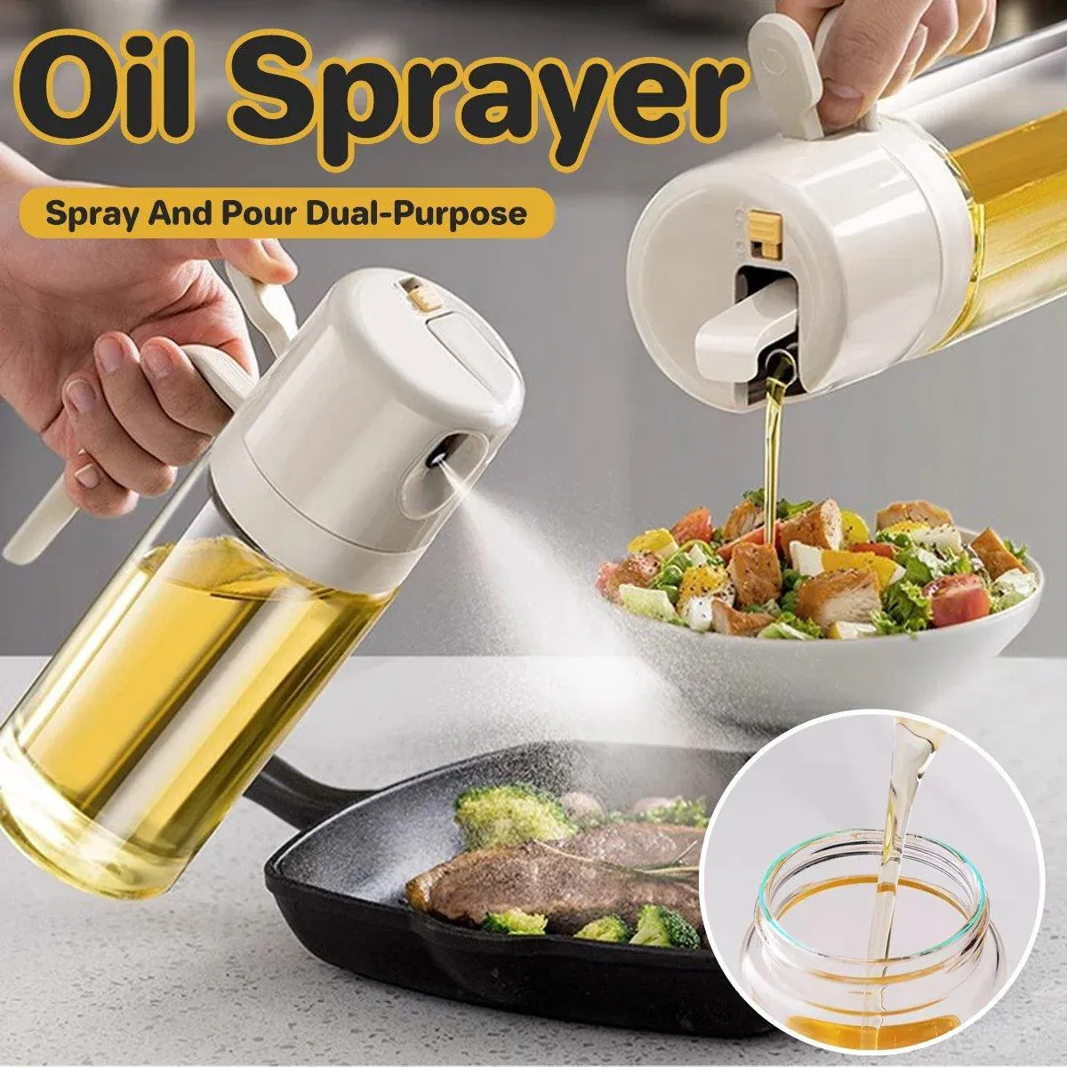 2 in1 Olive Oil Sprayer Dispenser Cooking Baking BBQ Spray Bottle Kitchen Tool - Image 1